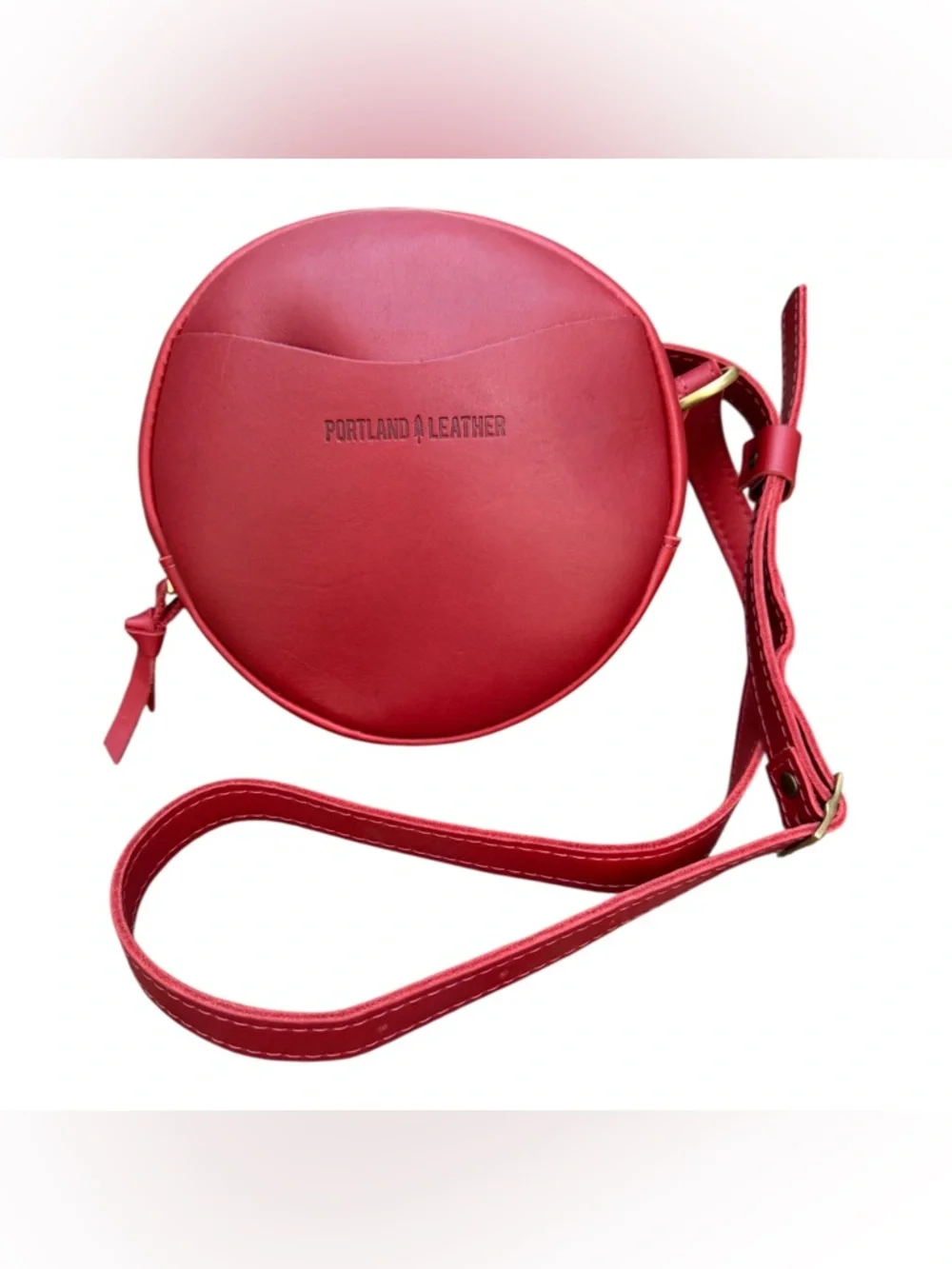 Portland Leather Red Round Circle Crossbody Bag NWT Genuine Leather